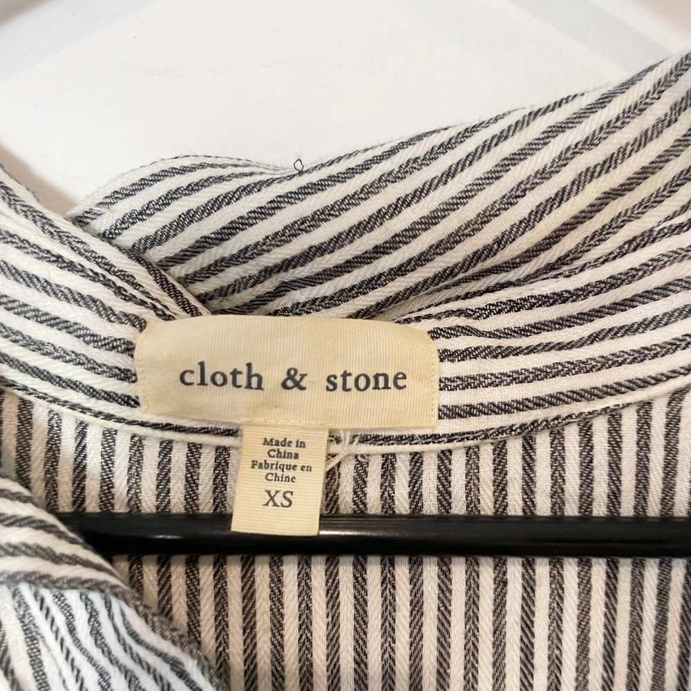 Cloth & Stone Striped Linen Blend Button Up Shirt Black White XS Womens Fringe - Picture 3 of 8